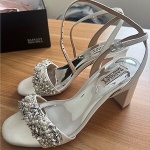 Badgley Mischka Pearl Embellished Cream Heels